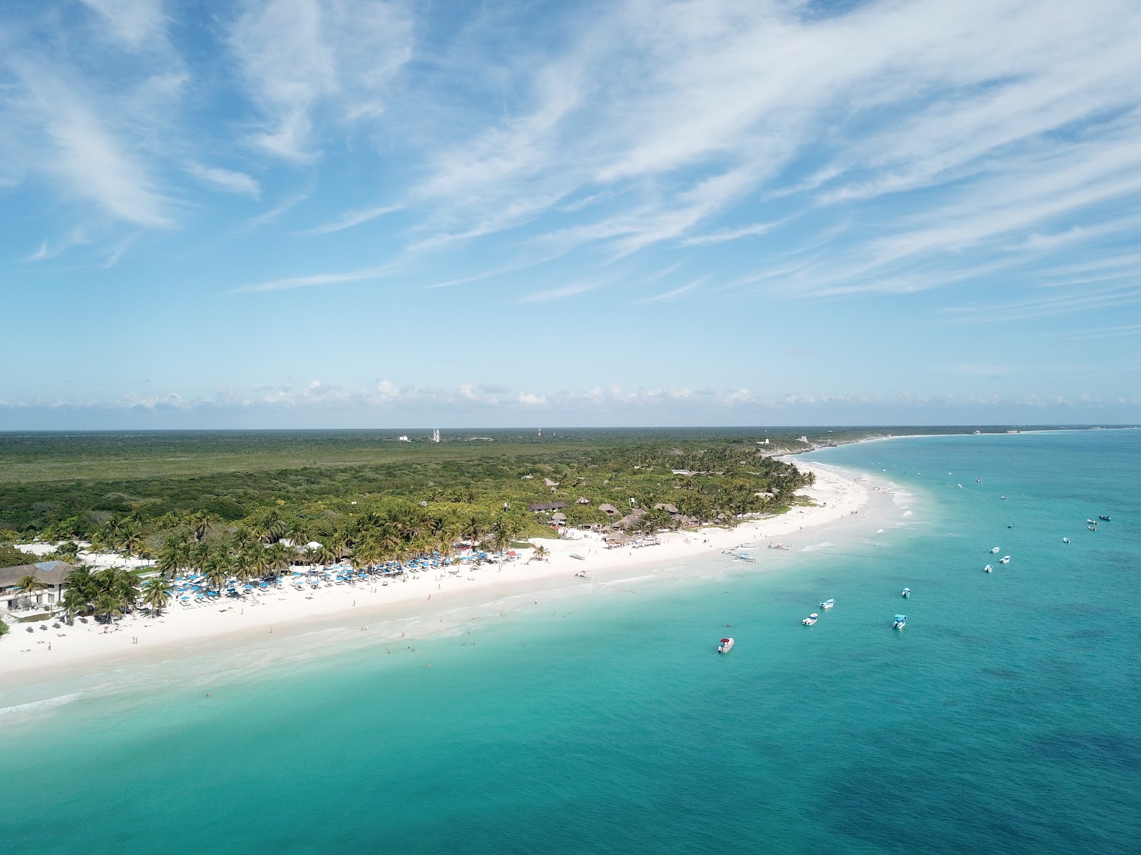Aerial view of the Tulum coastline and turquoise water