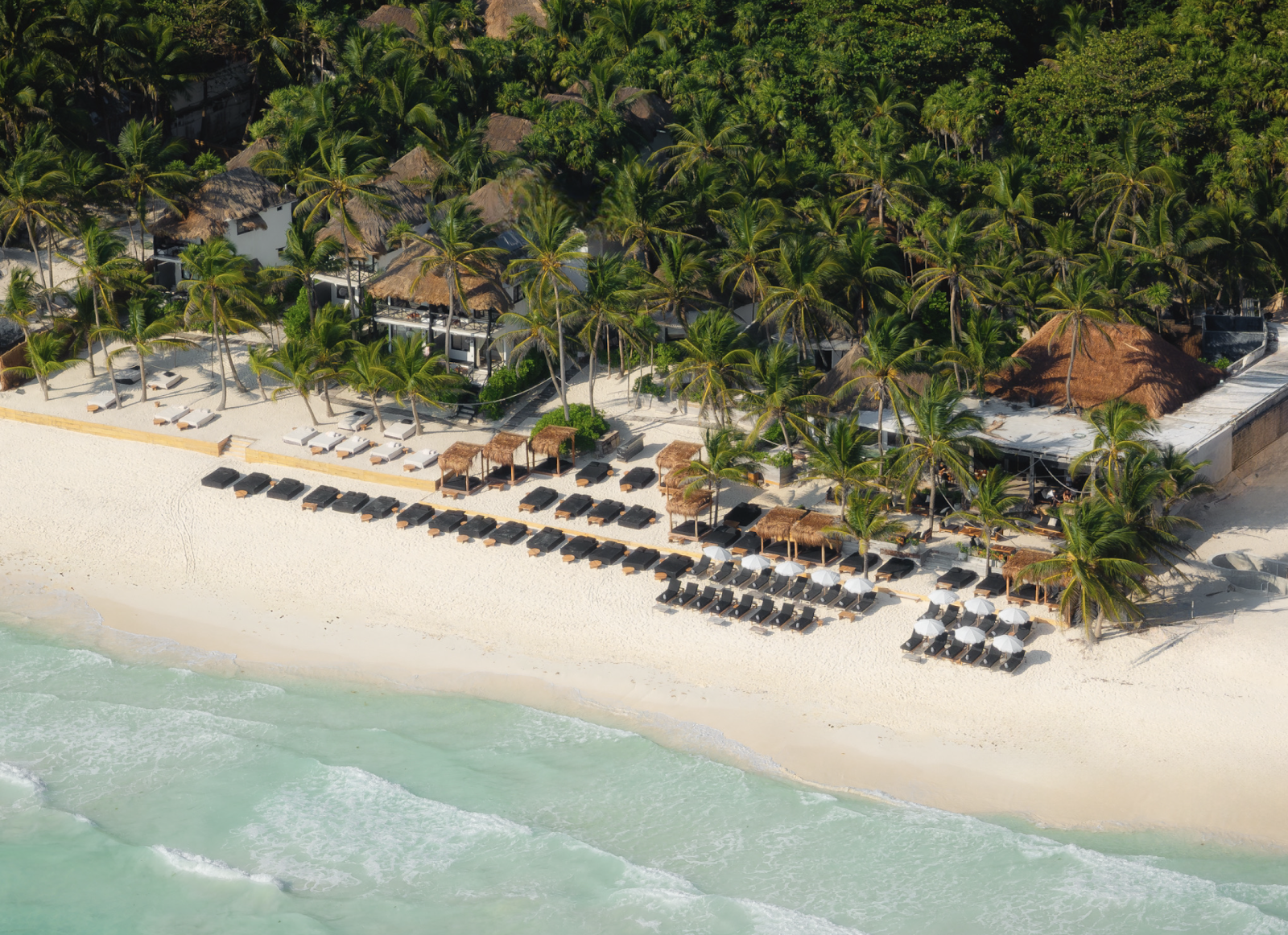Aerial view of the white sand beach in Tulum