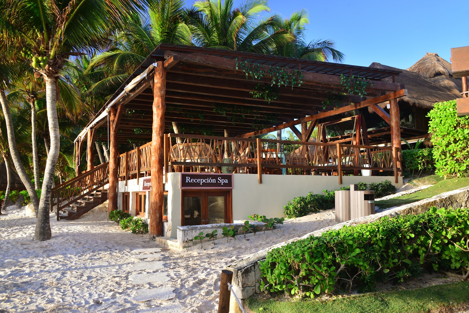 Beachfront palapa restaurant at Ana y José Beach Club in Tulum