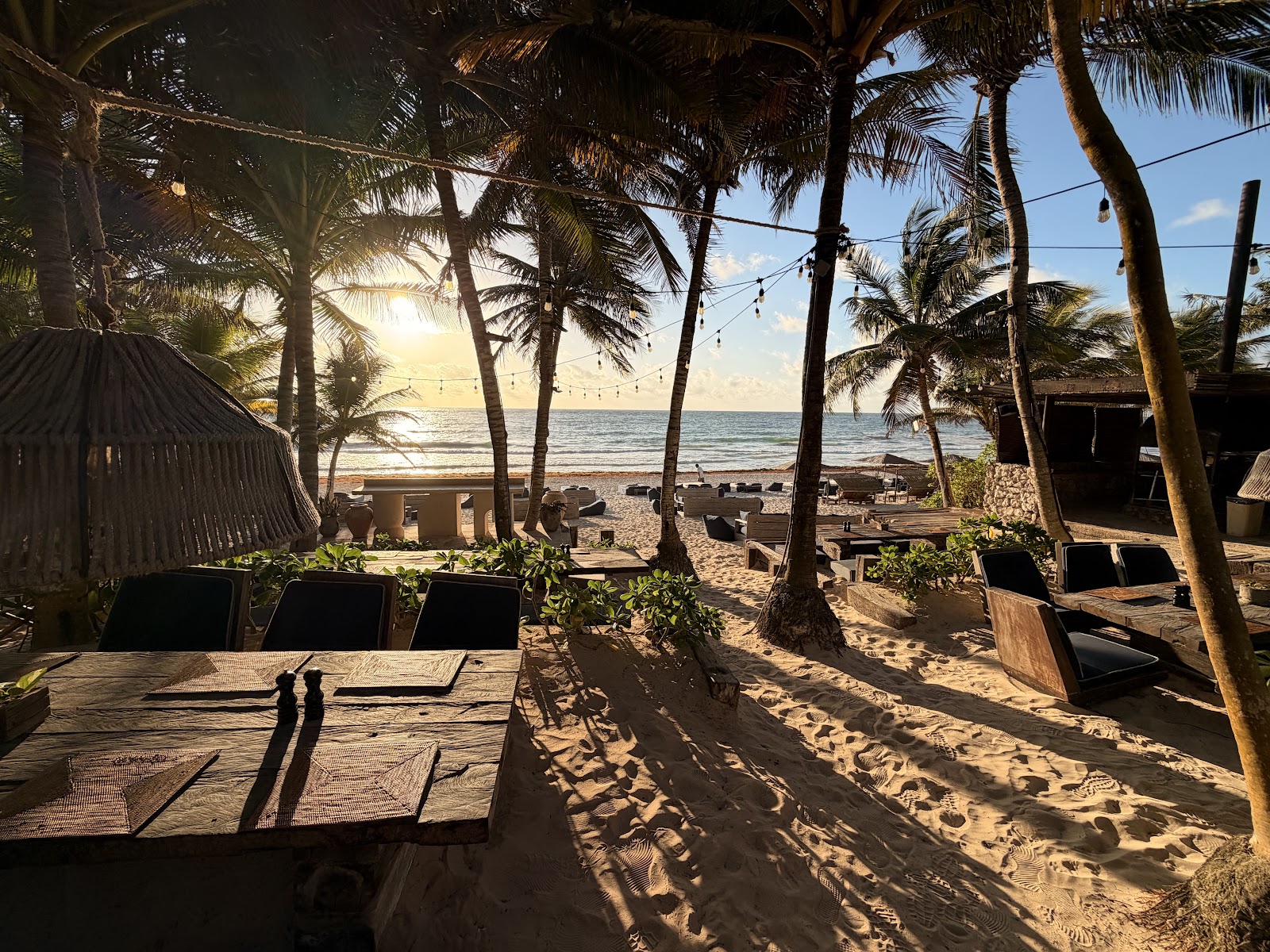 Beach club lounge area in the late afternoon sun