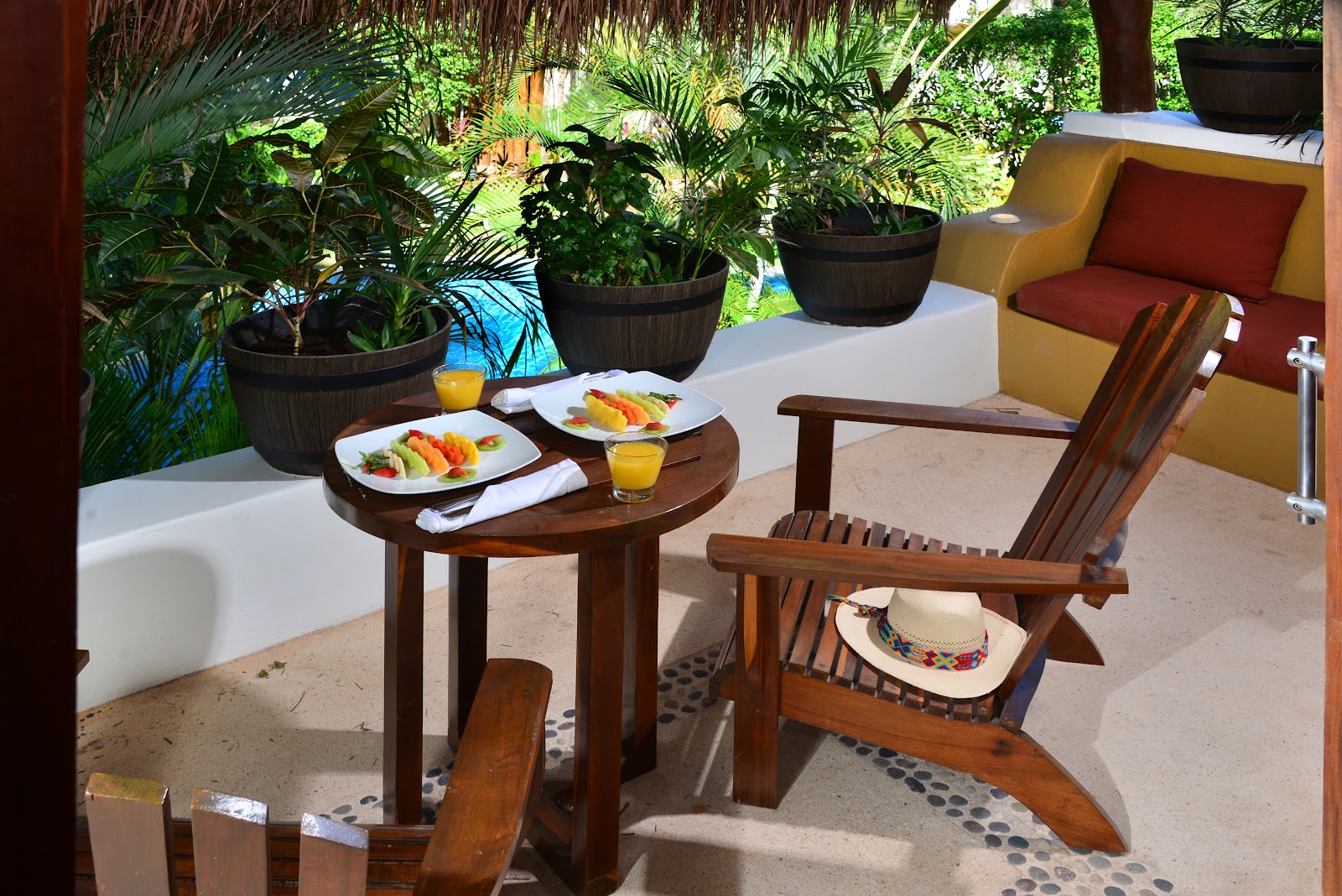 Breakfast plates served on a private terrace table