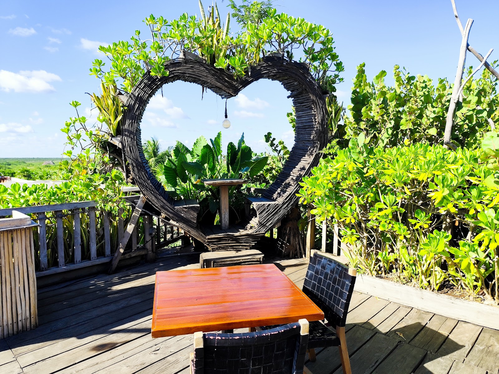 Circular sculpture framing the jungle