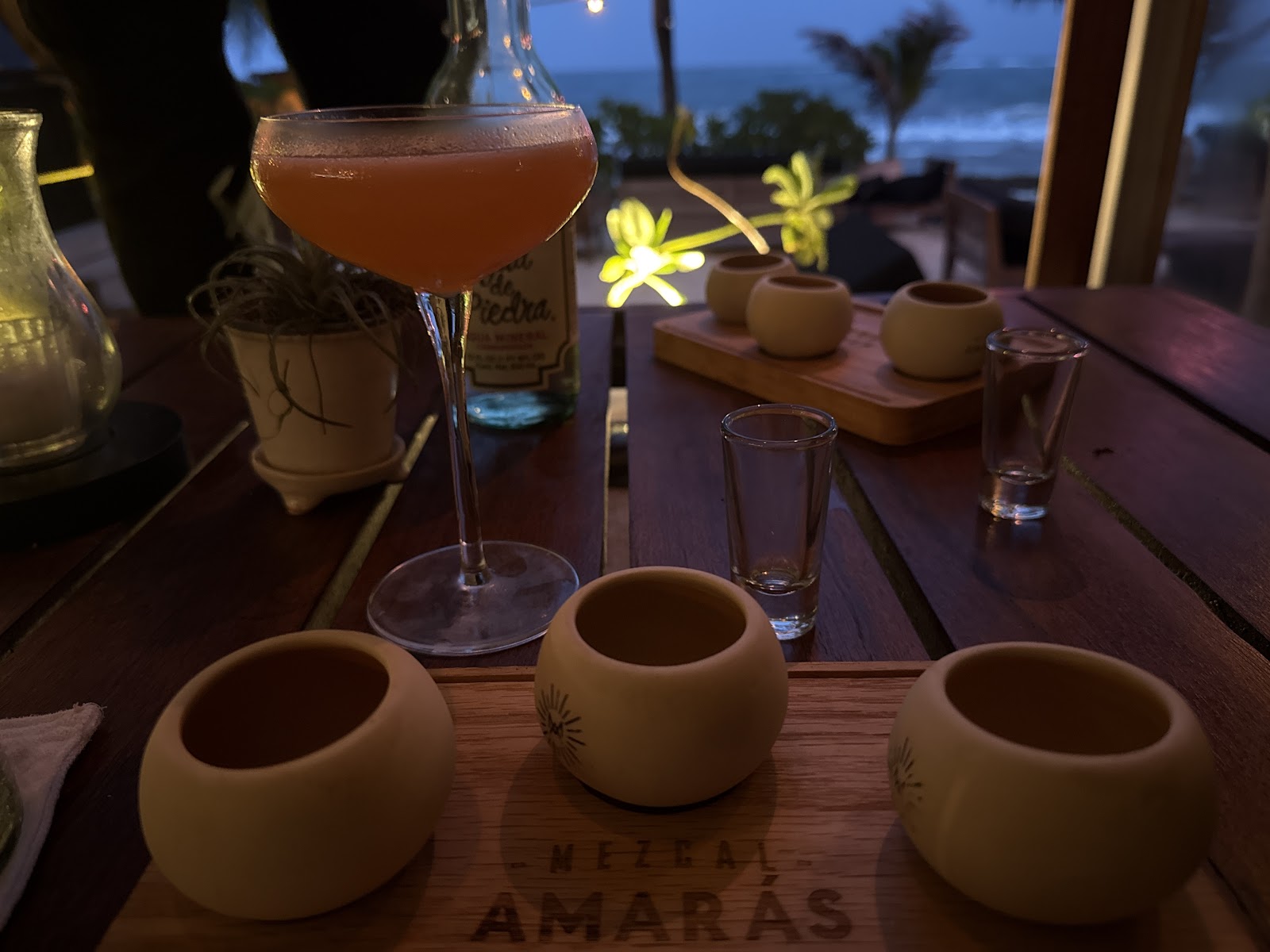 Cocktails served on a wooden table