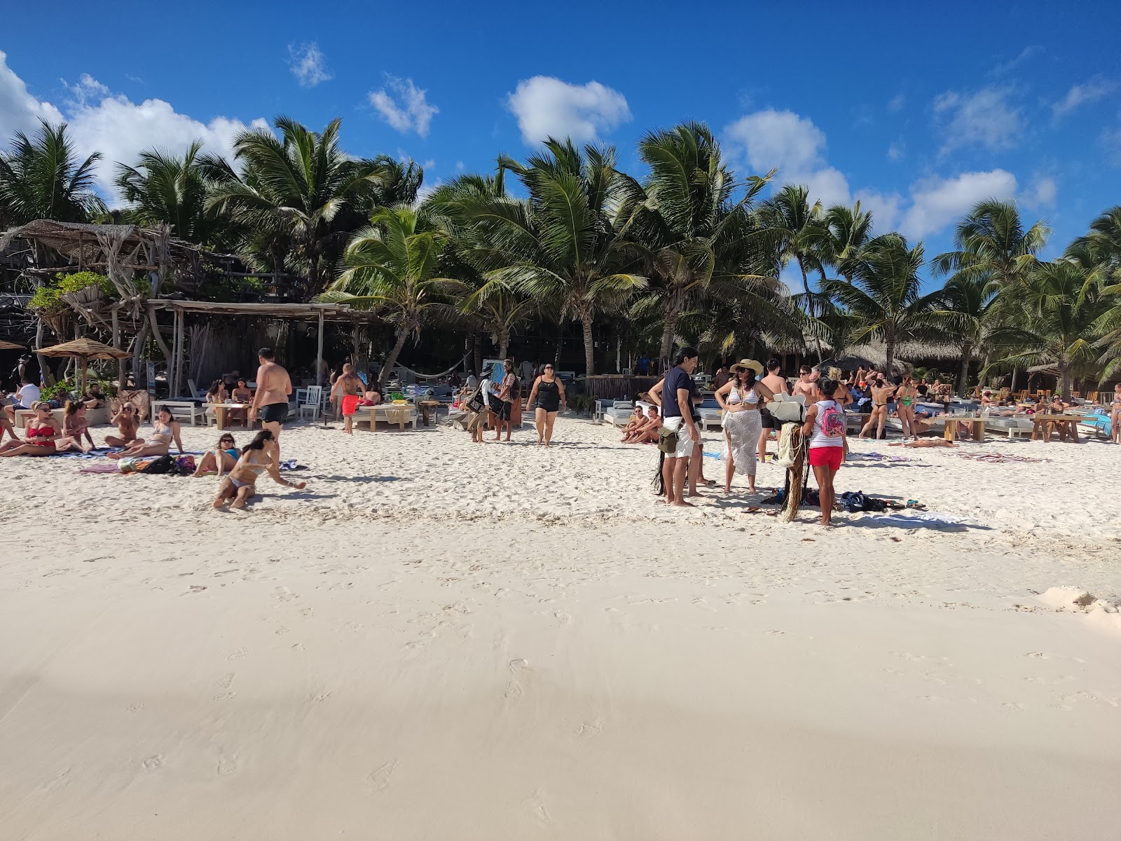 Crowd gathering on the beach for a daytime party