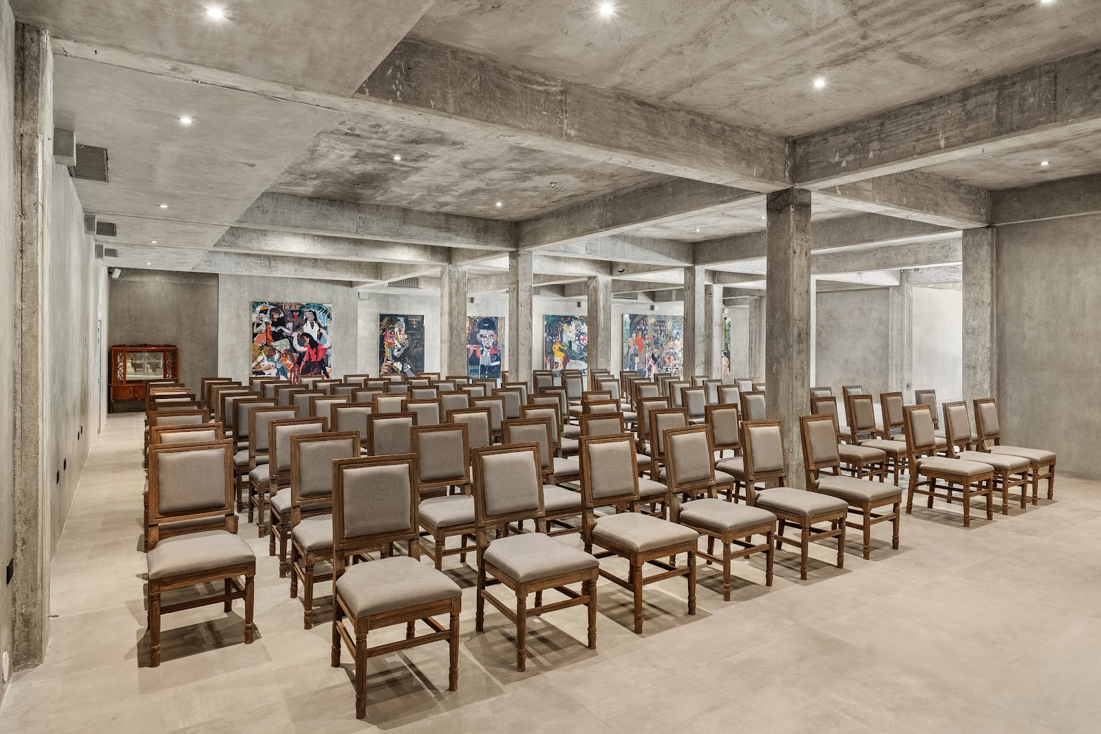 Event room set up with rows of chairs