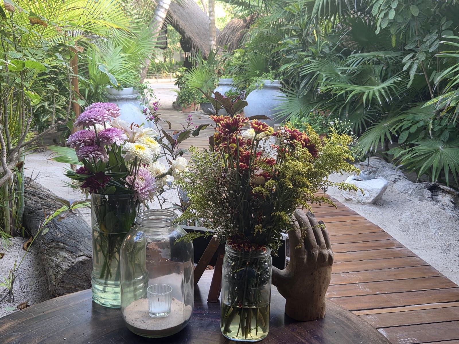Fresh flowers and greenery decorating the garden