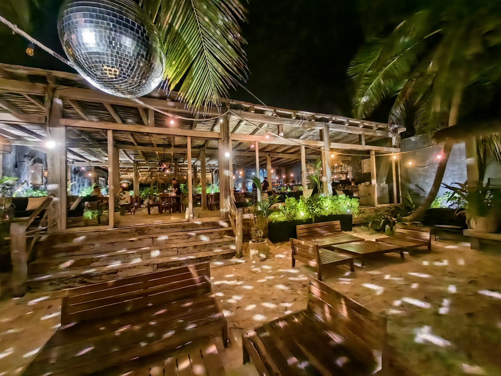 Gitano Beach lit up for an evening party