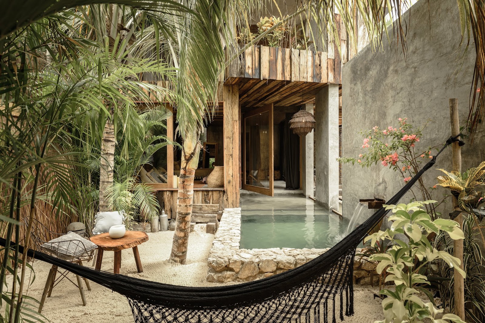 Hammock beside a jungle pool