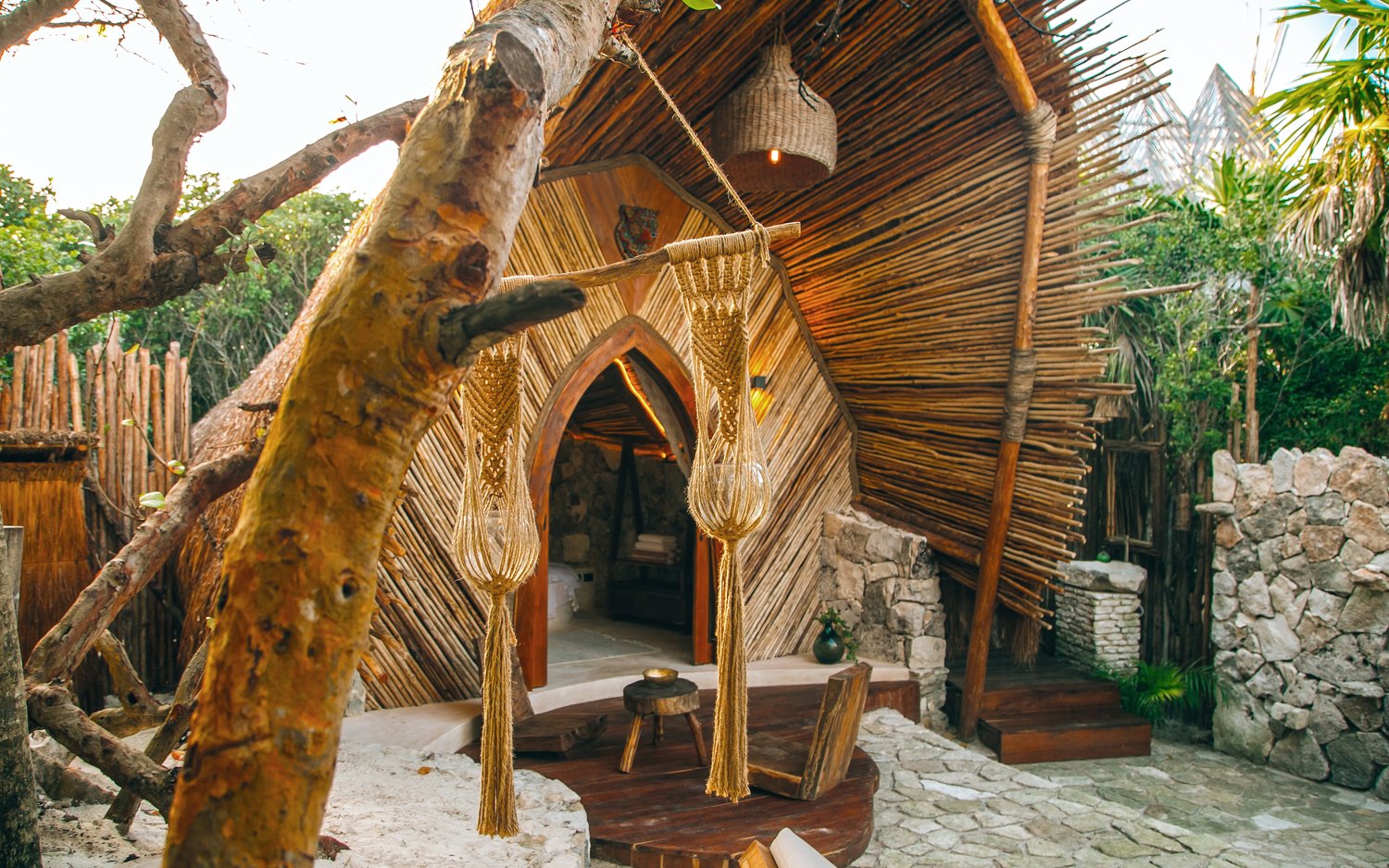 Handcrafted wooden and palm-thatch structure