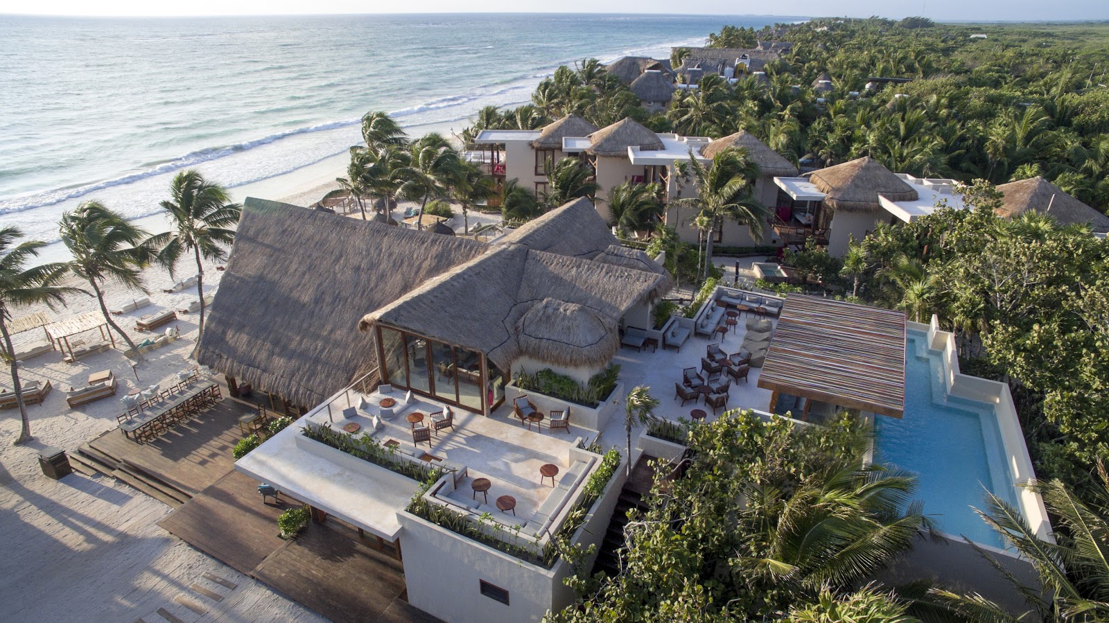 Aerial view of La Zebra on the Tulum coast