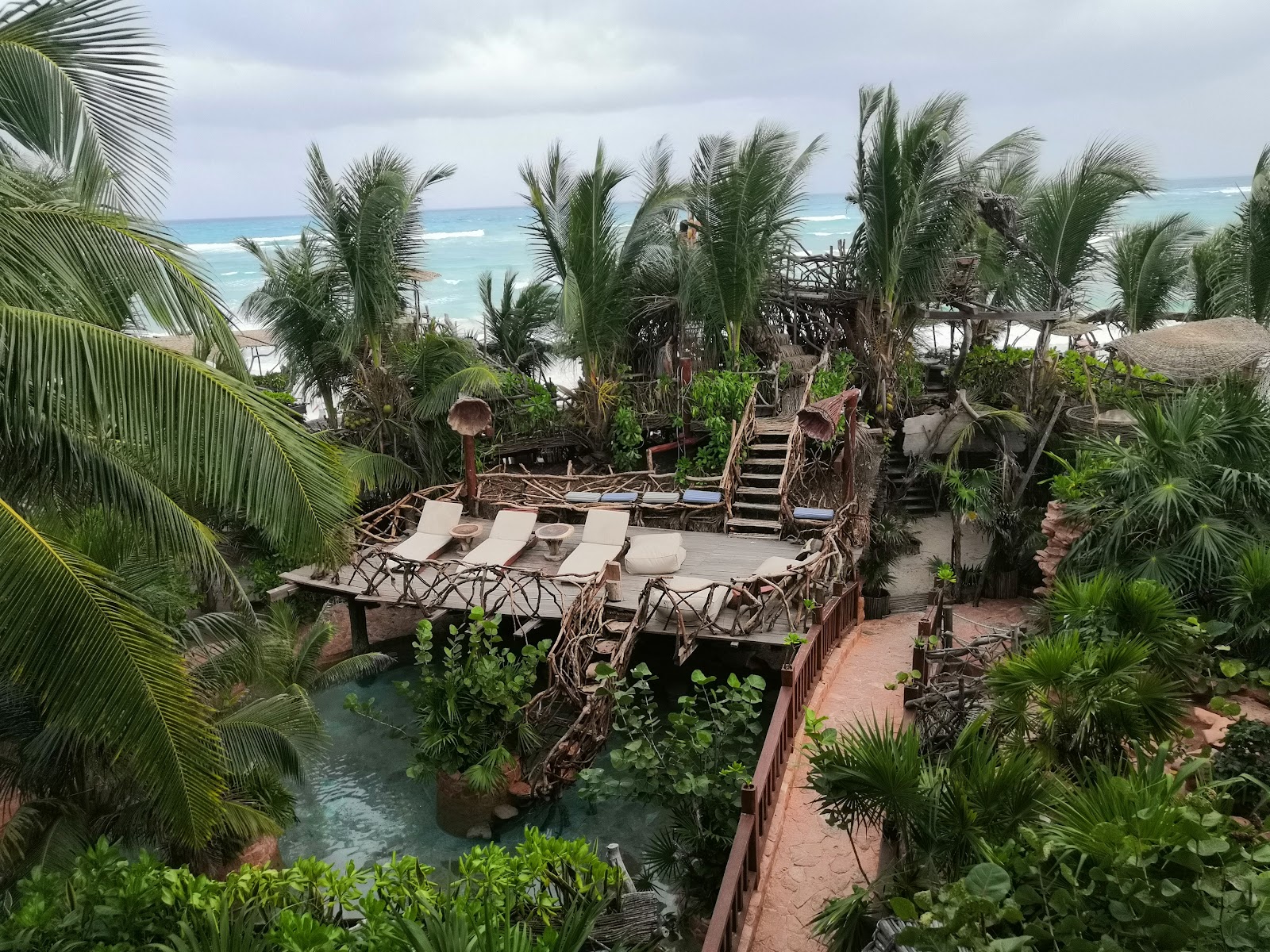 Lounge decks set in the lush jungle