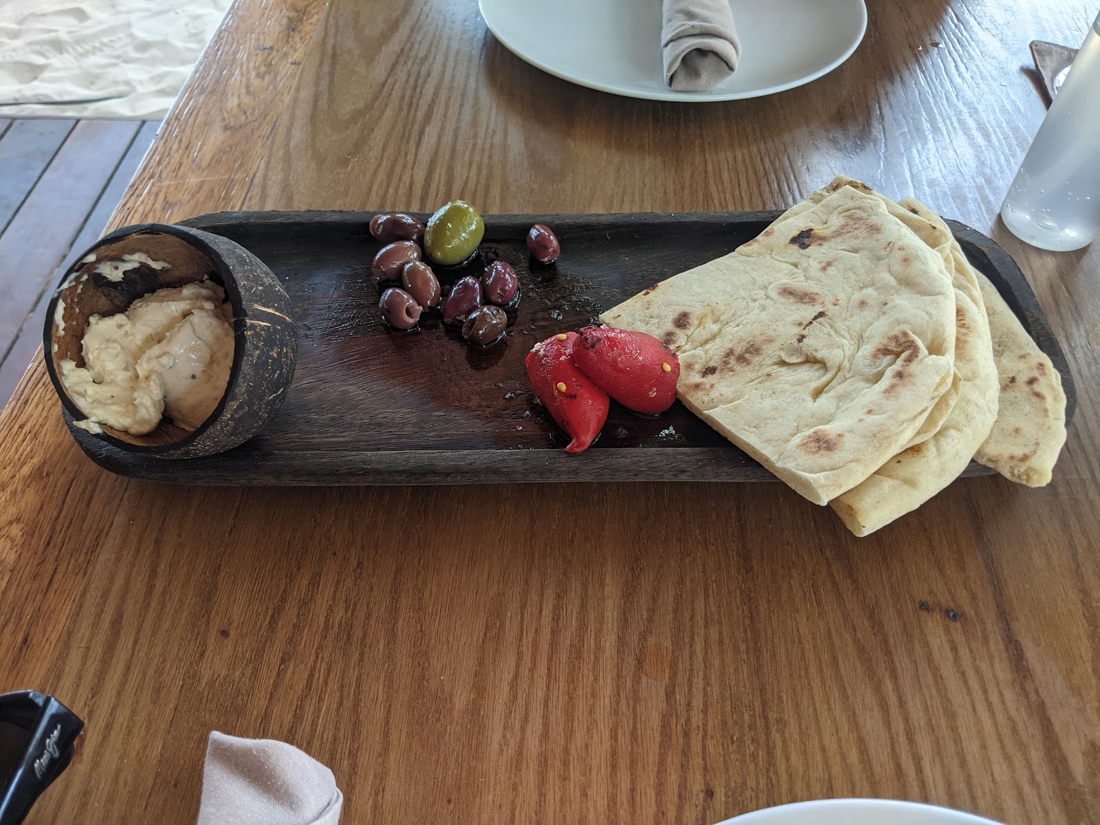 Mezze platter with pita bread and dips