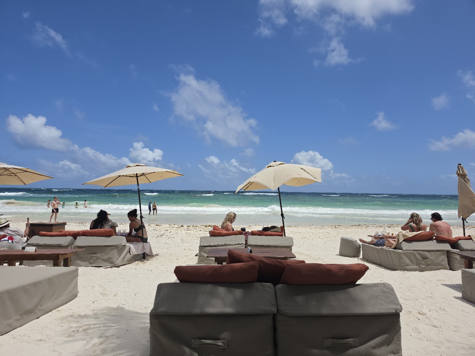 Beach loungers and umbrellas at Mia Beach Club