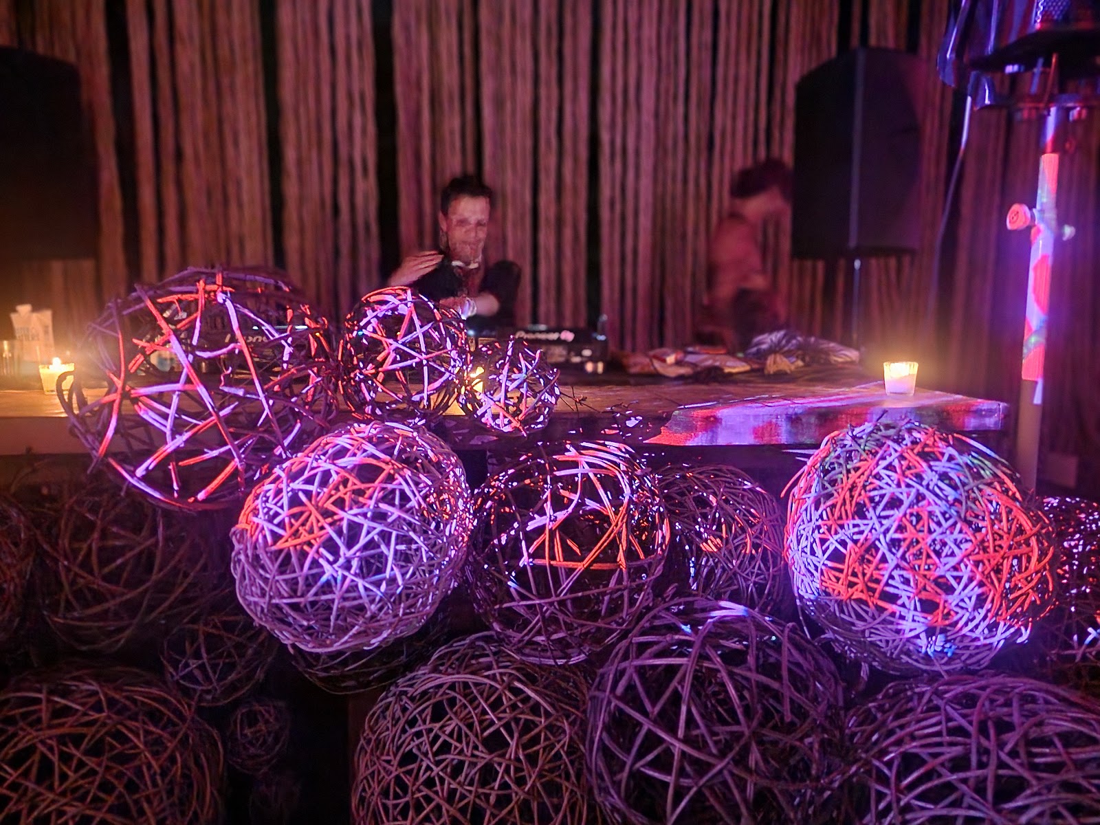 Papaya Playa Project night party with glowing light sculptures