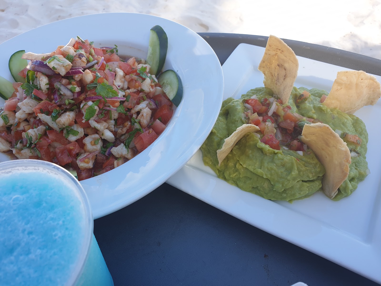 Ceviche and guacamole served at Playa Paraíso Beach Club