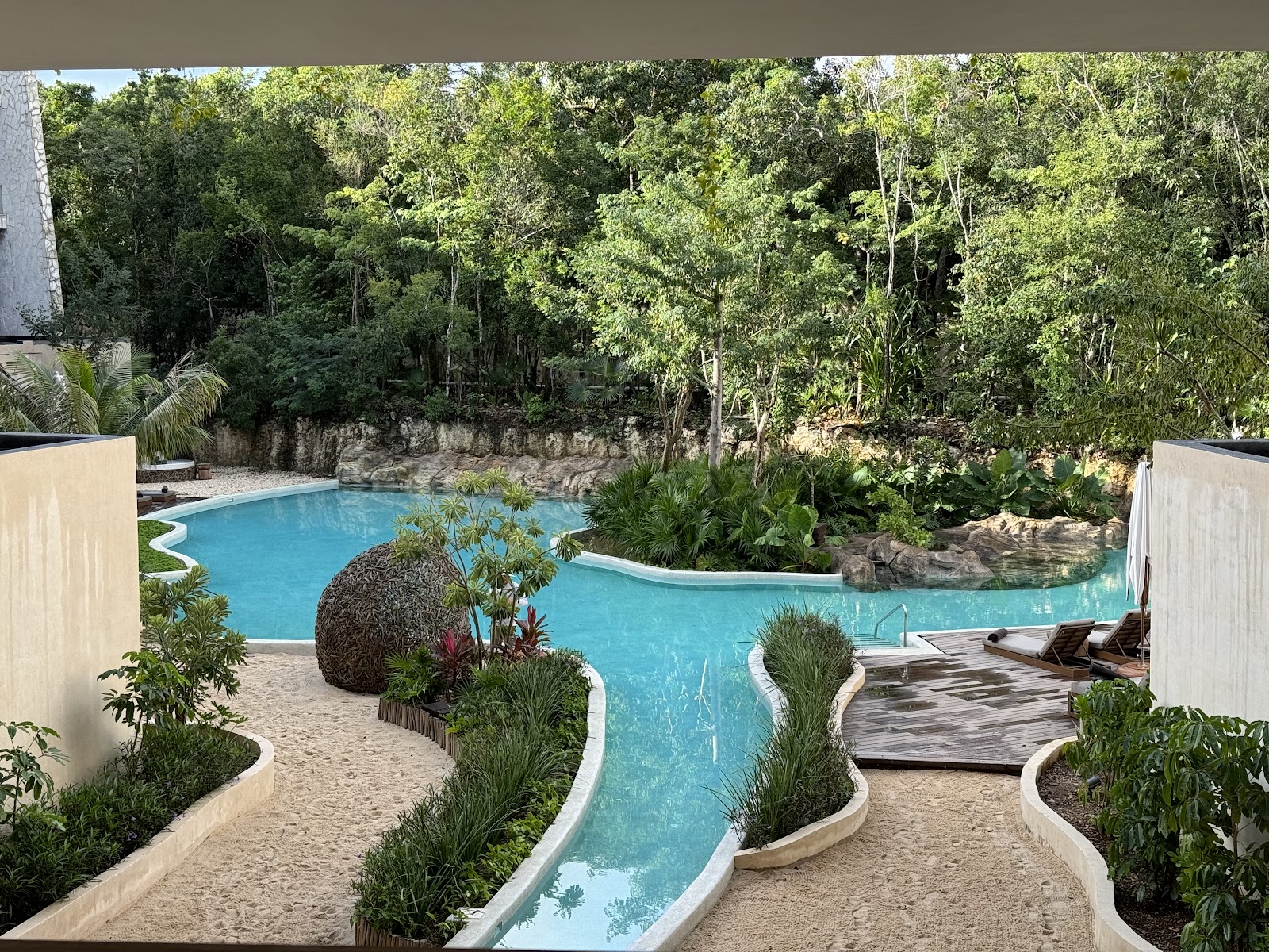 Pool surrounded by lush tropical vegetation
