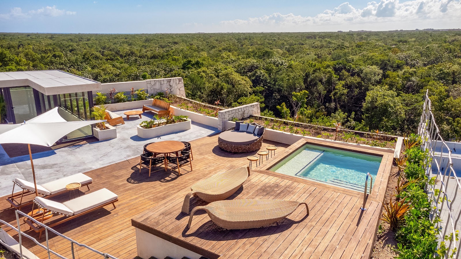 Resort pool deck overlooking the jungle