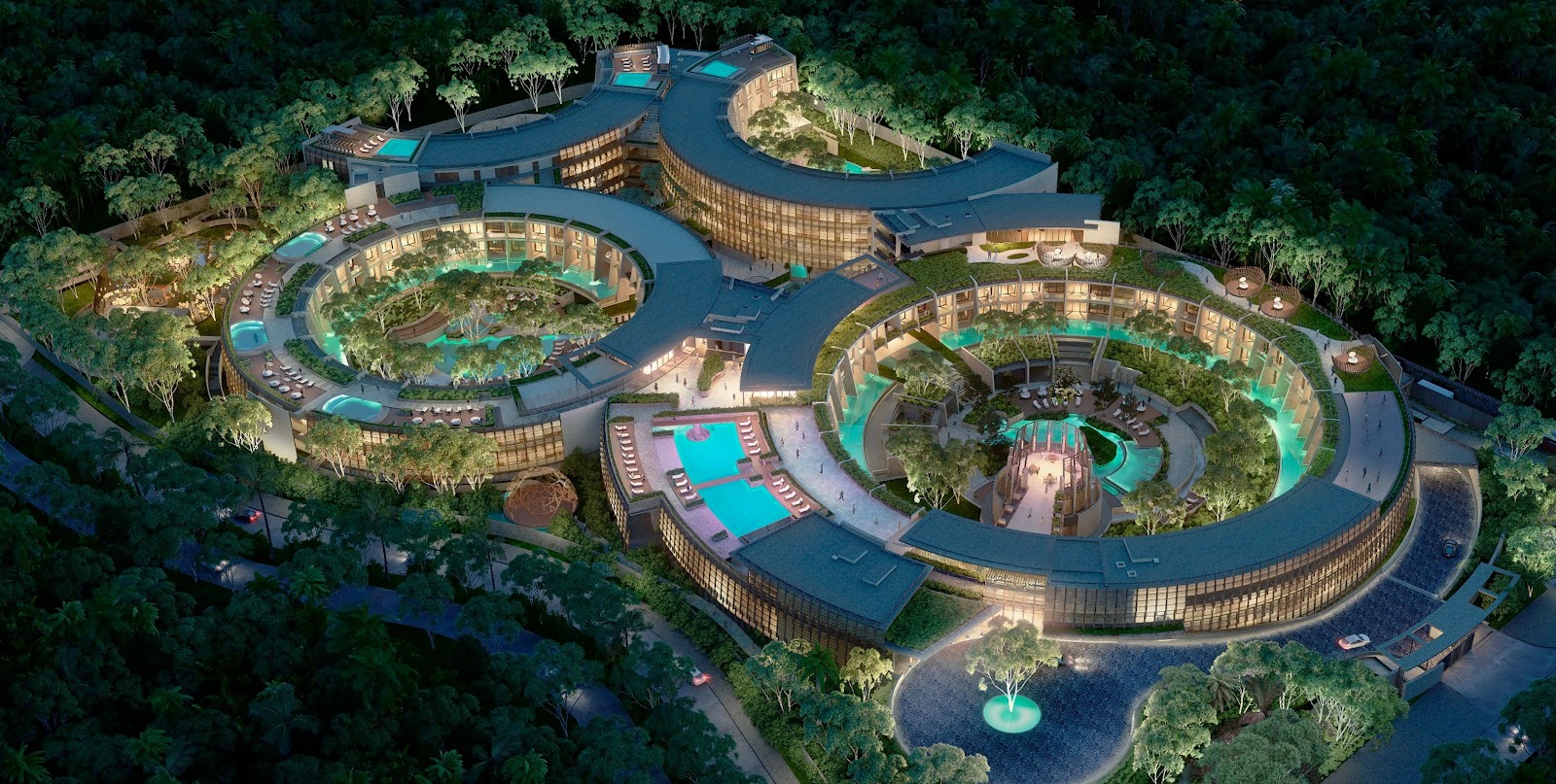 Aerial view of Secrets Tulum surrounded by jungle