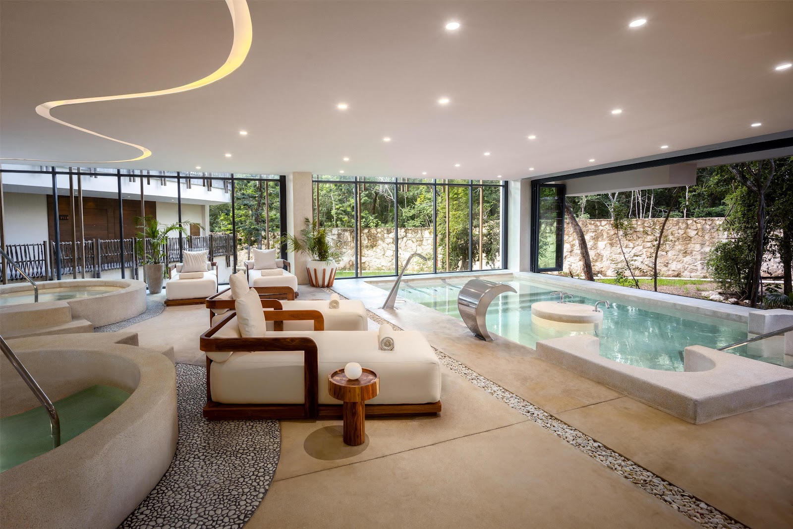 Spa hydrotherapy pool in a bright wellness area