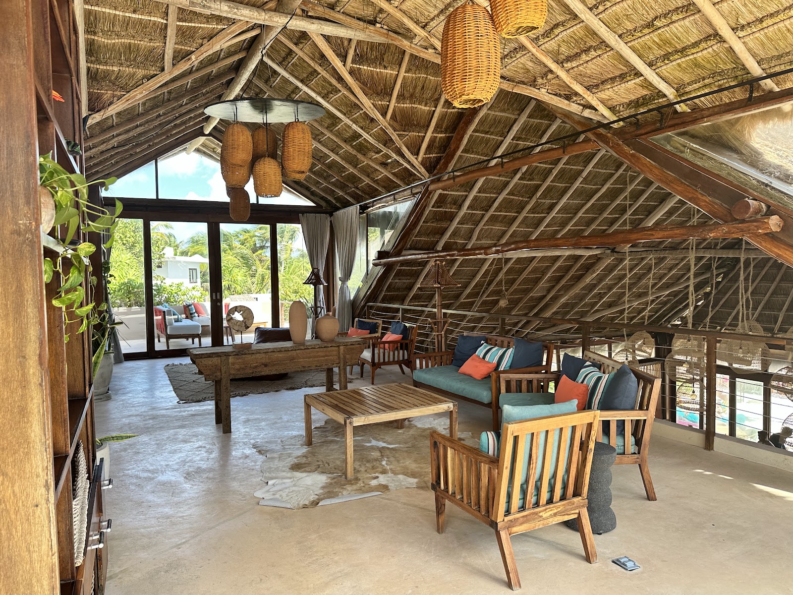 Thatched-roof lounge and bar area