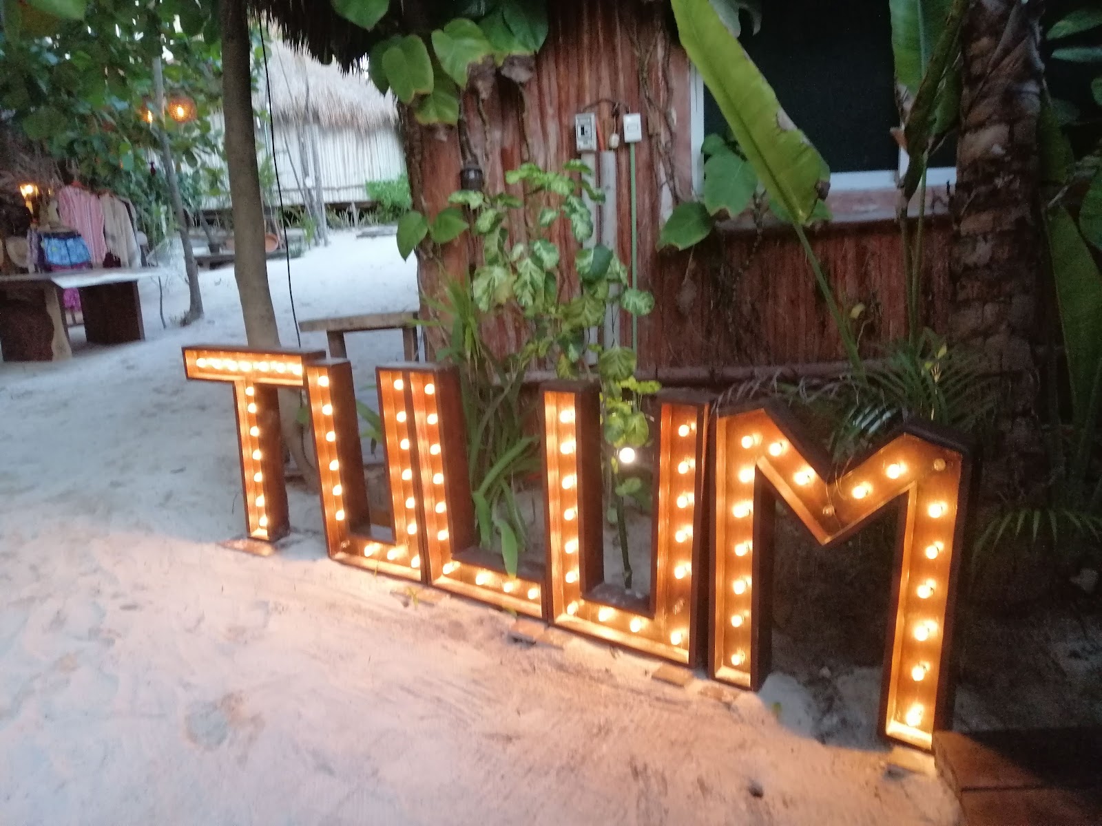 Illuminated Tulum letter sign at Tulumania