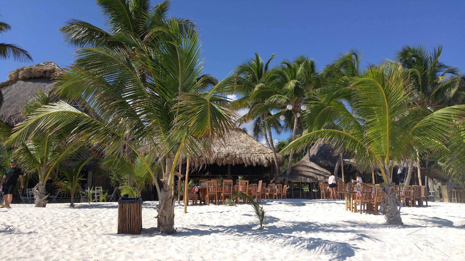 Palapa umbrella on the beach at Tulumania